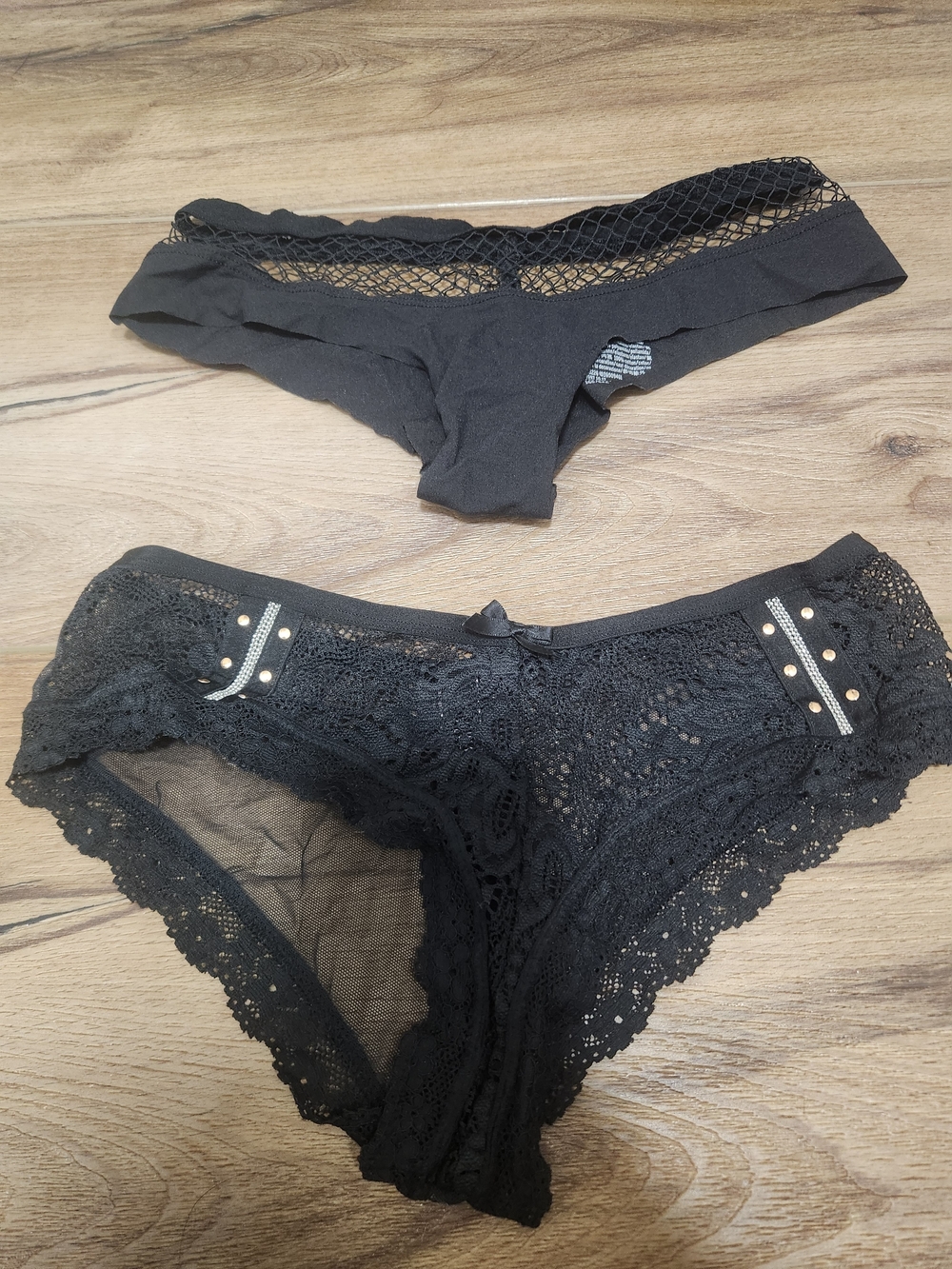 Victoria's Secret Black Lace Bikini & Mesh Hipster Set